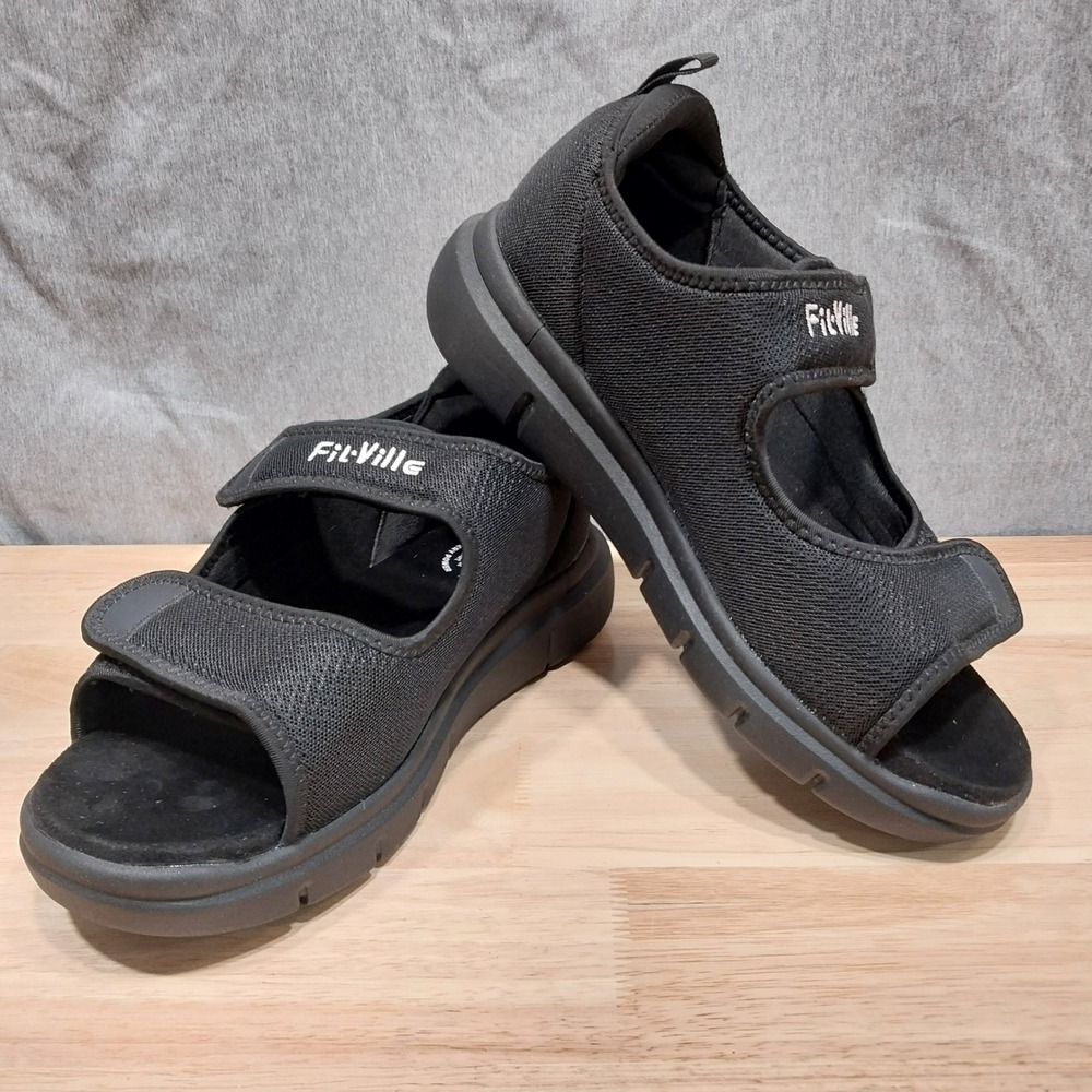 FitVille Recovery Sandals Women Arch Support Wide Width 10W Black